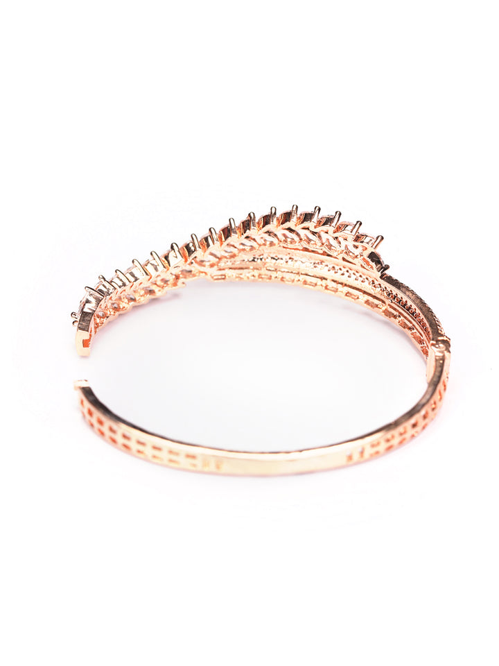 American Diamond Leaf Shaped Rose Gold Plated Bracelet