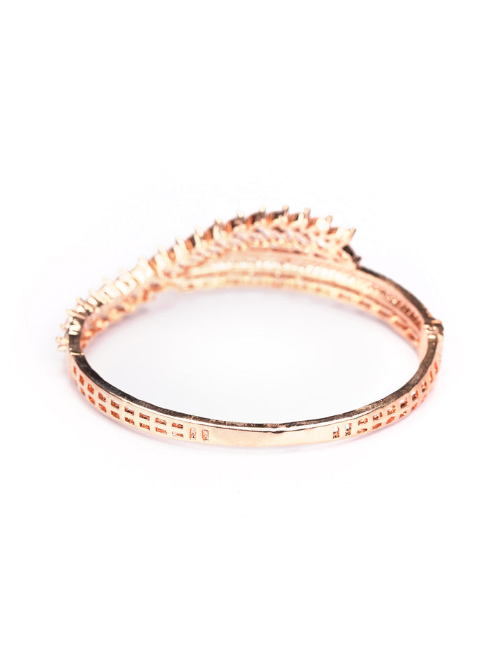 American Diamond Leaf Shaped Rose Gold Plated Bracelet