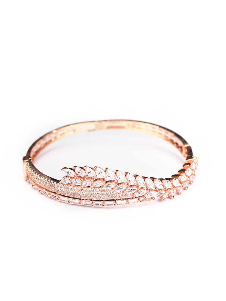 American Diamond Leaf Shaped Rose Gold Plated Bracelet