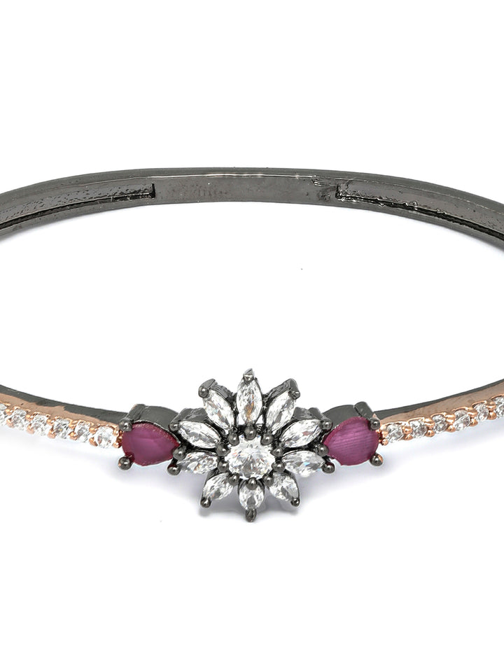 Dual Toned Floral American Diamond Bracelet