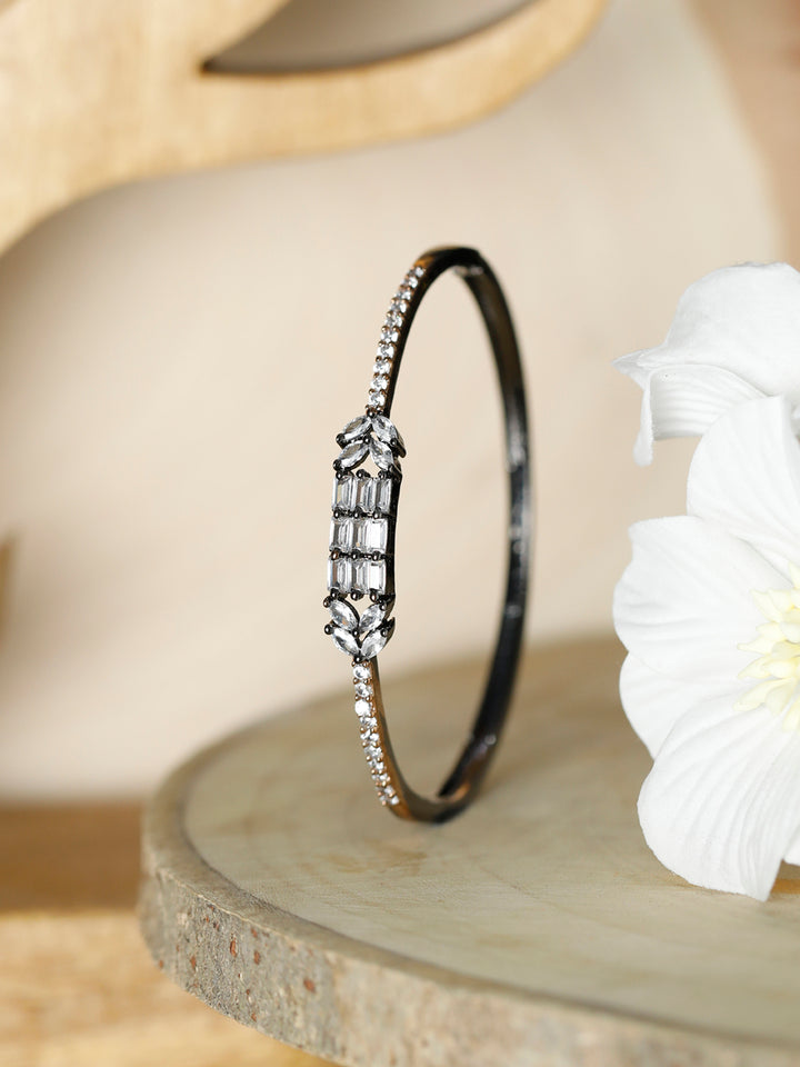 Dual Toned American Diamond Leaf Bracelet