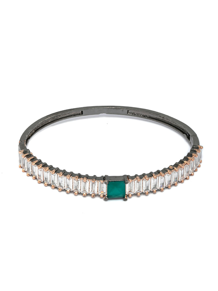 Green Stone Studded Dual Toned Baguette Bracelet