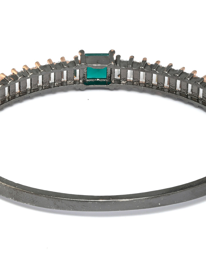Green Stone Studded Dual Toned Baguette Bracelet