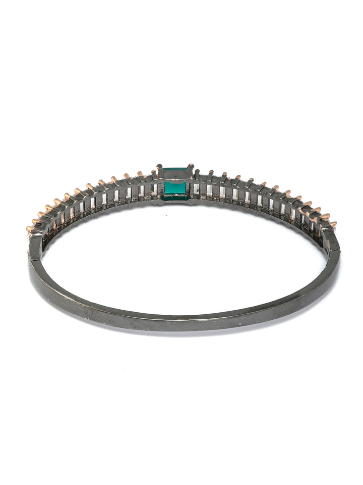 Green Stone Studded Dual Toned Baguette Bracelet