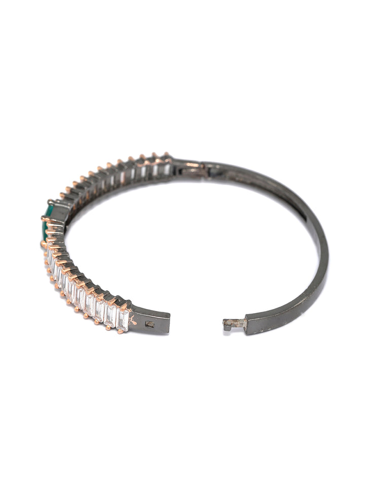 Green Stone Studded Dual Toned Baguette Bracelet
