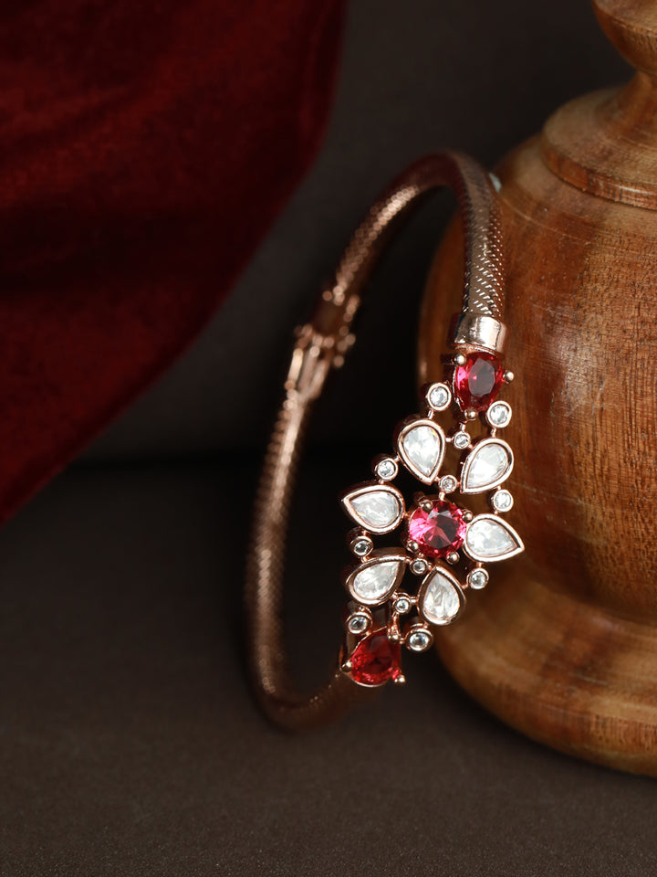 Priyaasi Pink Floral Studded Rose Gold Plated Bracelet