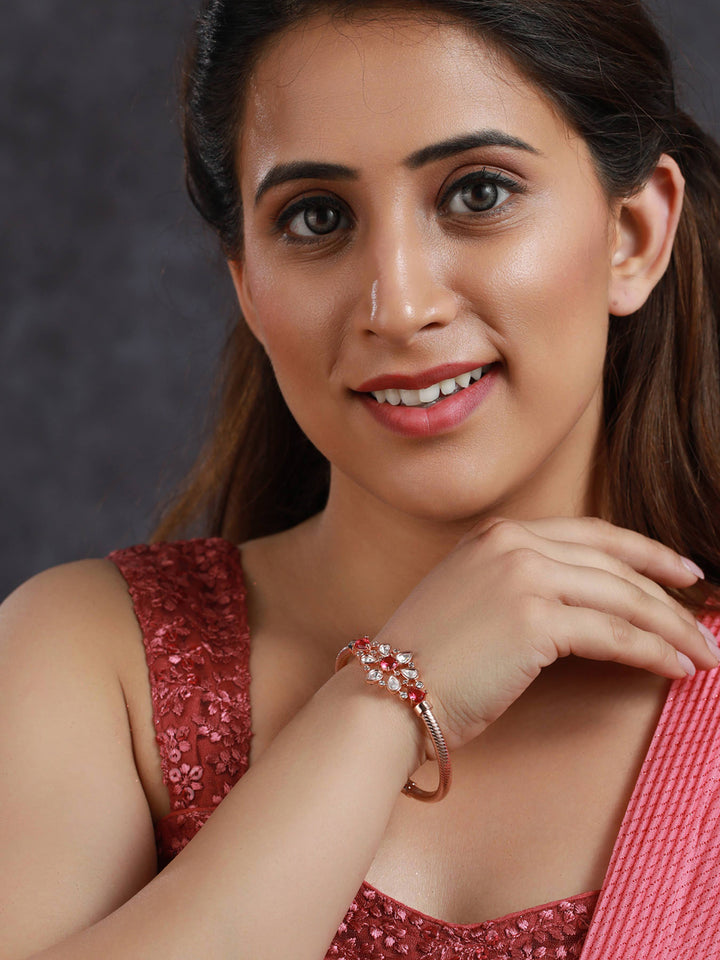 Priyaasi Pink Floral Studded Rose Gold Plated Bracelet
