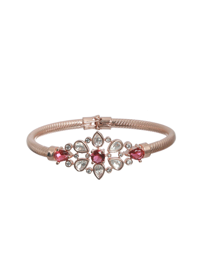 Priyaasi Pink Floral Studded Rose Gold Plated Bracelet