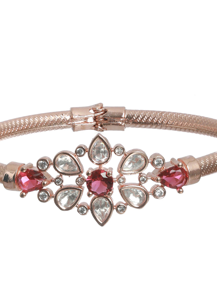 Priyaasi Pink Floral Studded Rose Gold Plated Bracelet