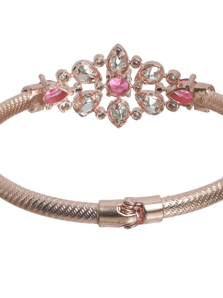 Priyaasi Pink Floral Studded Rose Gold Plated Bracelet
