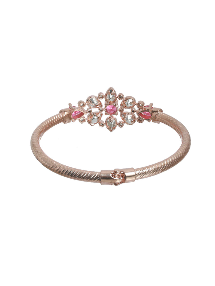 Priyaasi Pink Floral Studded Rose Gold Plated Bracelet