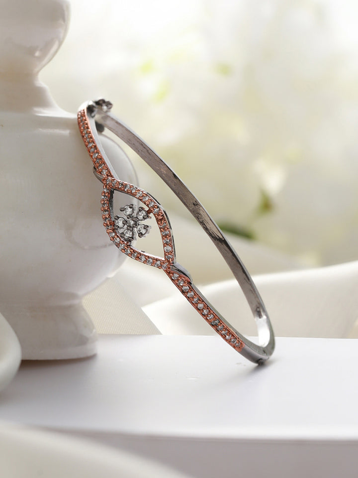 Floral AD Studded Rose Gold Silver-Plated Bracelet