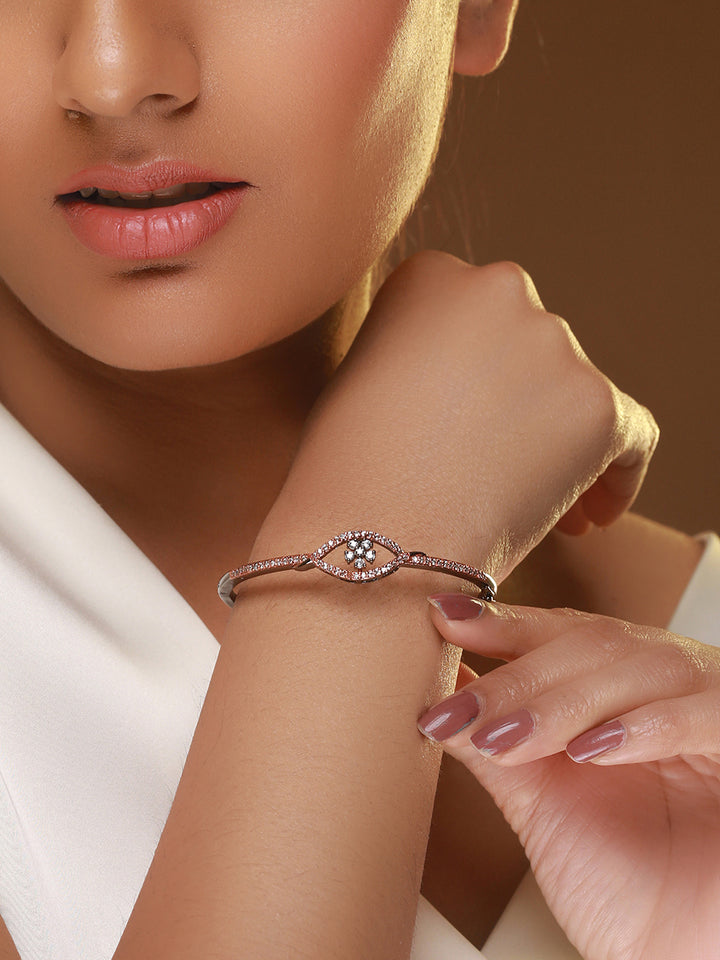 Floral AD Studded Rose Gold Silver-Plated Bracelet