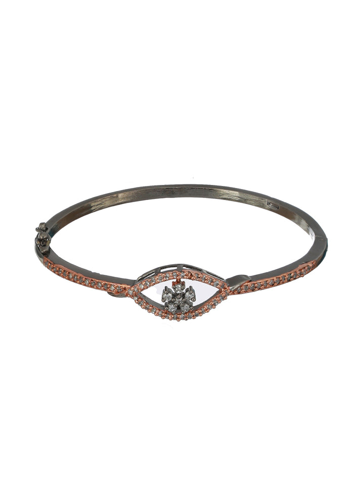 Floral AD Studded Rose Gold Silver-Plated Bracelet