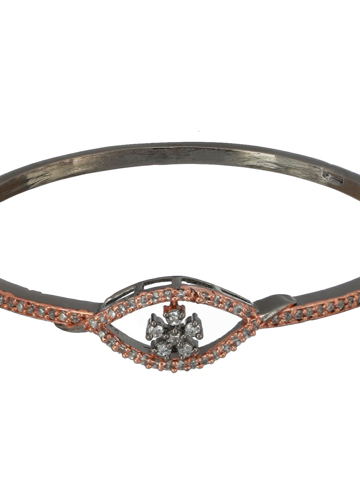 Floral AD Studded Rose Gold Silver-Plated Bracelet