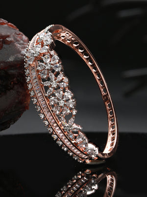 Floral American Diamond Rose Gold-Plated Bracelet