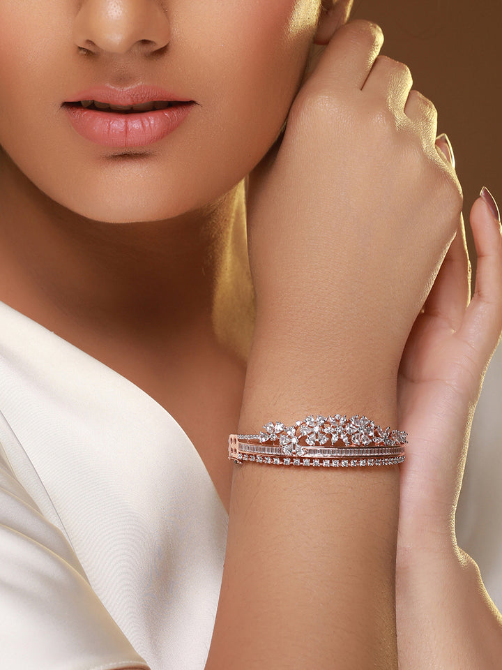 Floral American Diamond Rose Gold-Plated Bracelet