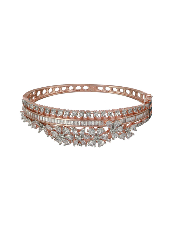 Floral American Diamond Rose Gold-Plated Bracelet