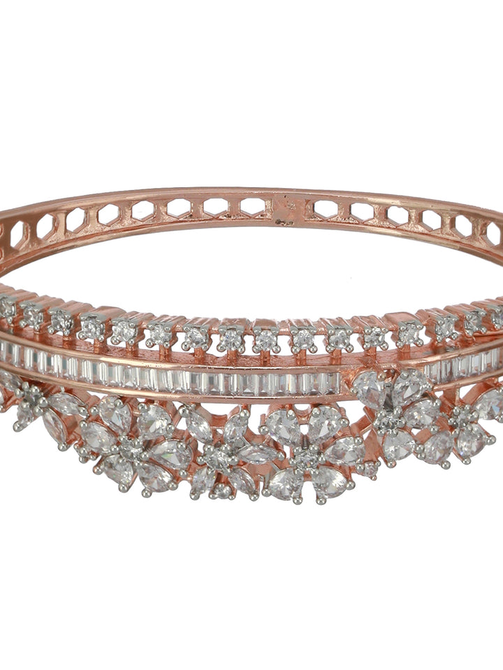 Floral American Diamond Rose Gold-Plated Bracelet