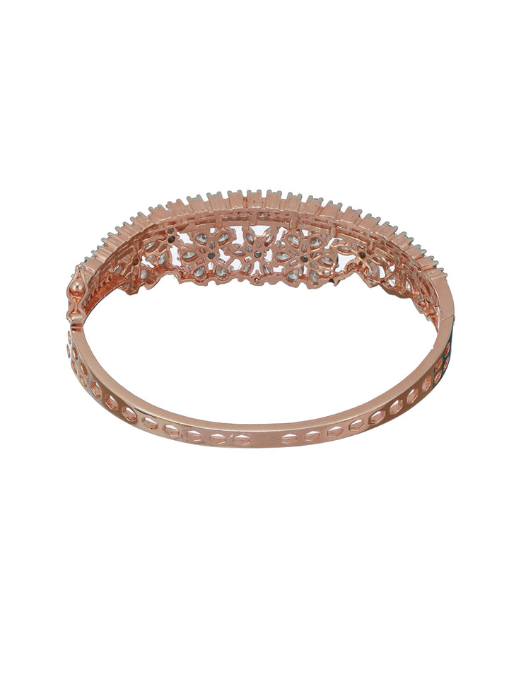 Floral American Diamond Rose Gold-Plated Bracelet
