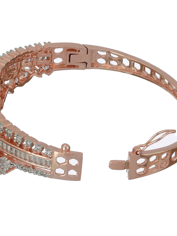 Floral American Diamond Rose Gold-Plated Bracelet