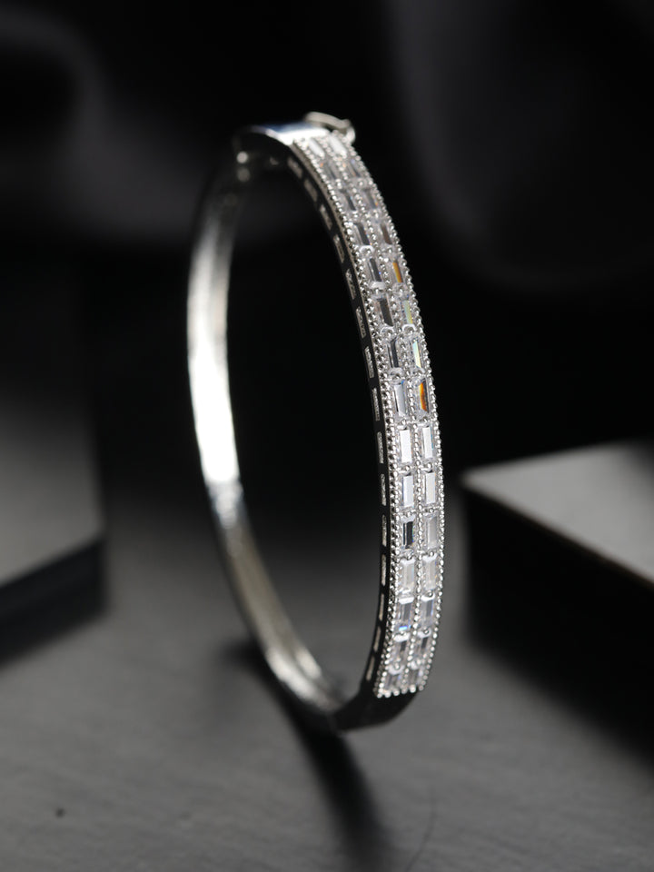 Priyaasi Floral American Diamond Silver-Plated Bracelet