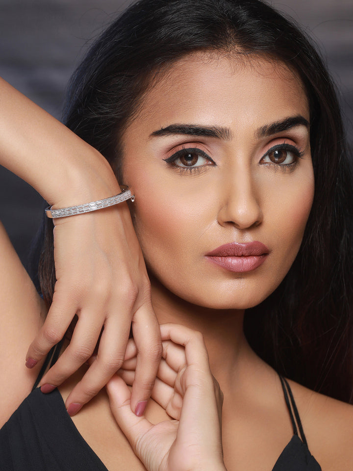 Priyaasi Floral American Diamond Silver-Plated Bracelet