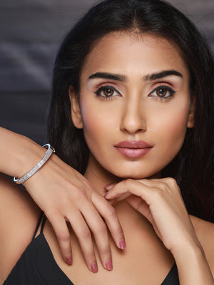 Priyaasi Floral American Diamond Silver-Plated Bracelet