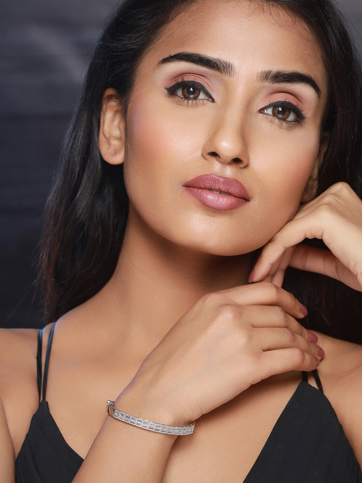 Priyaasi Floral American Diamond Silver-Plated Bracelet