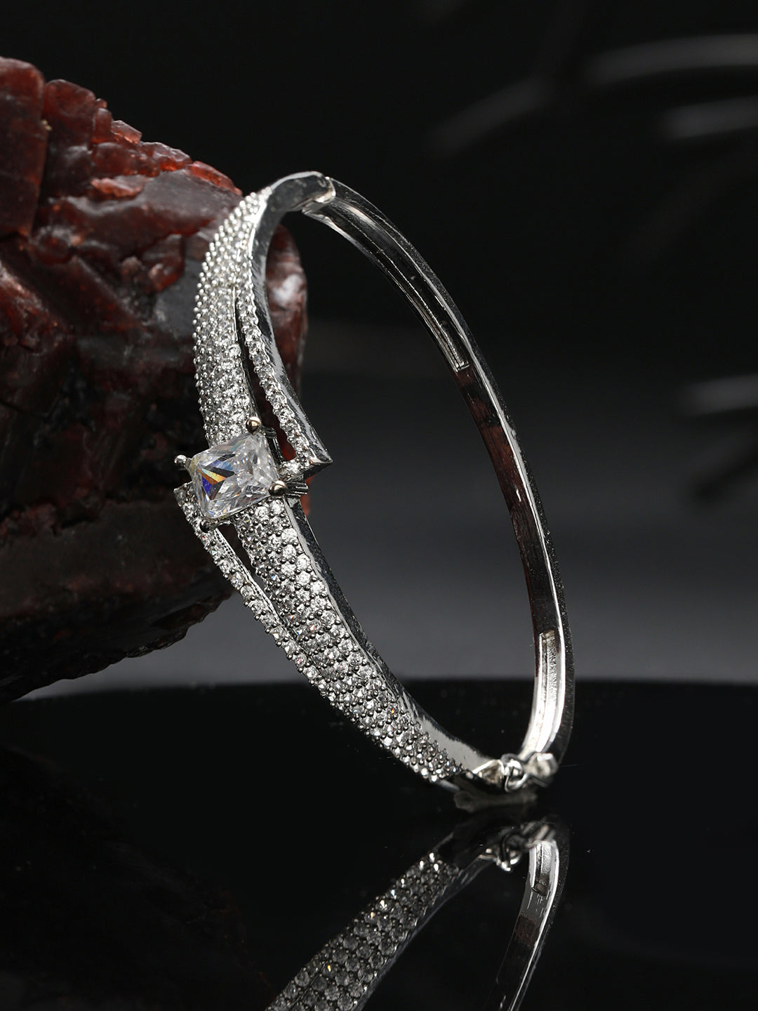 Elegant Block American Diamond Silver-Plated Bracelet – Priyaasi