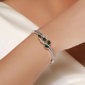 Green Leaf American Diamond Silver-Plated Bracelet