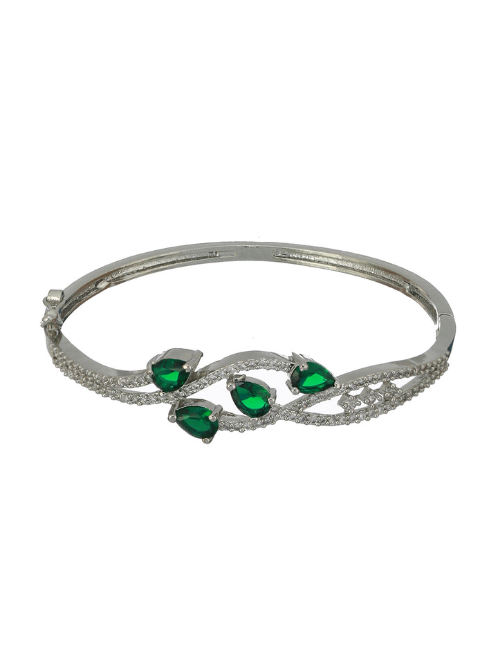 Green Leaf American Diamond Silver-Plated Bracelet