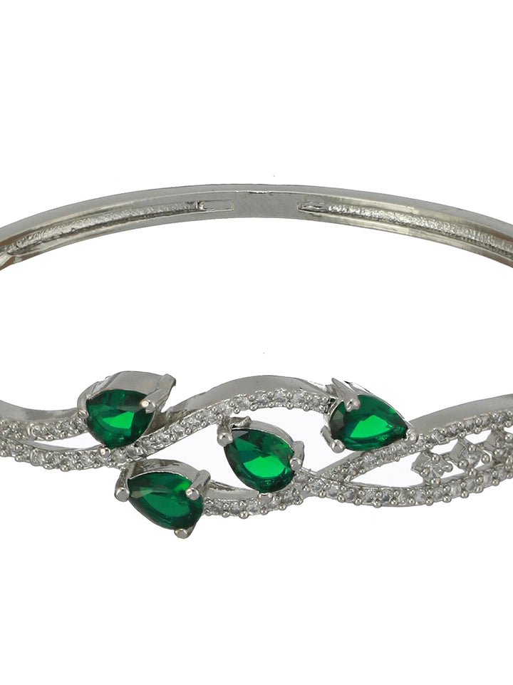 Green Leaf American Diamond Silver-Plated Bracelet