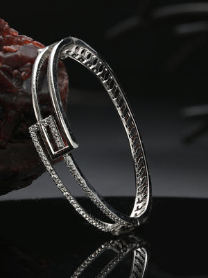 Geometric Solid American Diamond Silver-Plated Bracelet