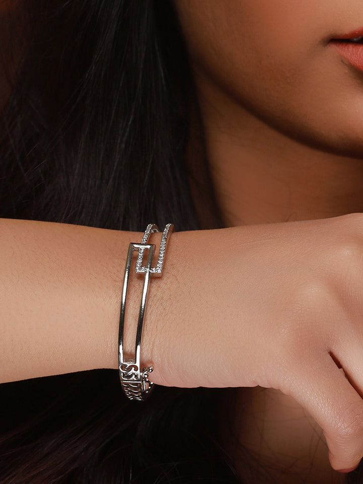 Geometric Solid American Diamond Silver-Plated Bracelet