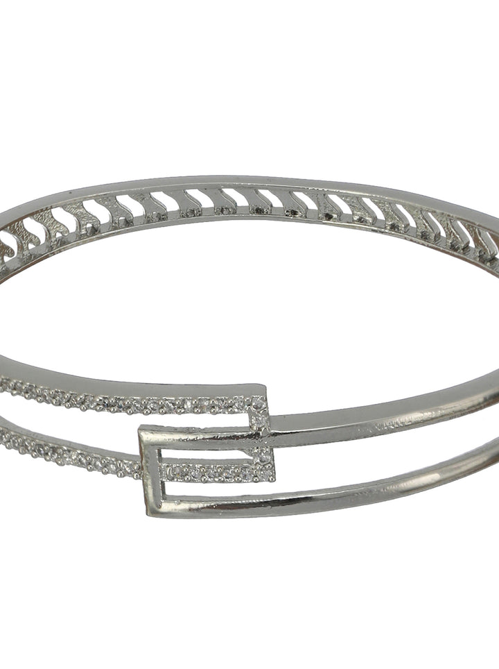 Geometric Solid American Diamond Silver-Plated Bracelet