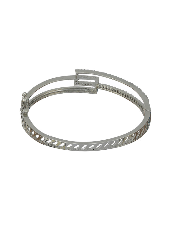 Geometric Solid American Diamond Silver-Plated Bracelet