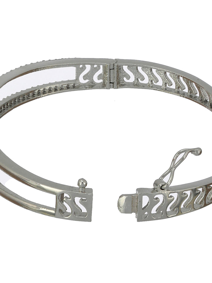 Geometric Solid American Diamond Silver-Plated Bracelet