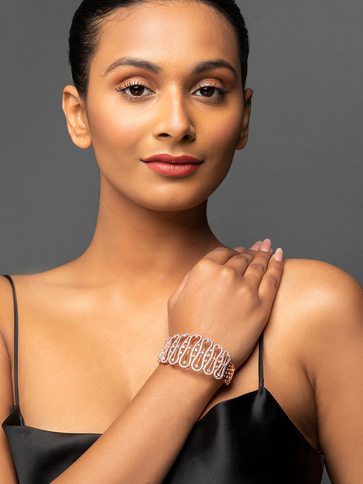 Elegant Bold American Diamond Rose Gold-Plated Bracelet