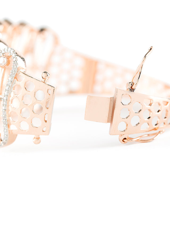 Elegant Bold American Diamond Rose Gold-Plated Bracelet