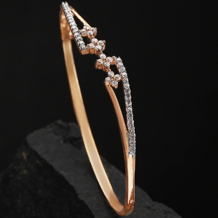 Priyaasi Rose Gold-Plated American Diamond Studded Bracelet in Floral Pattern