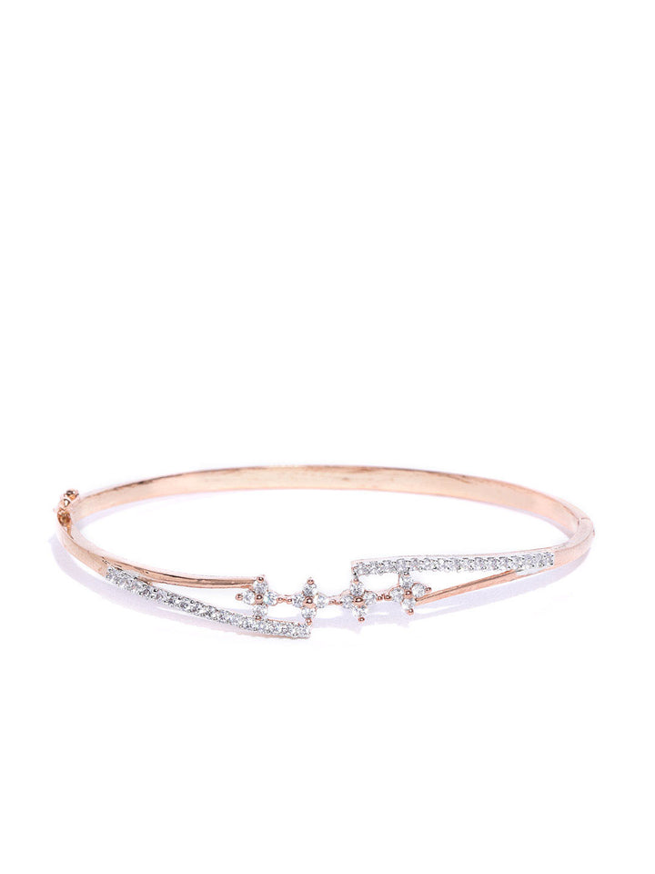 Priyaasi Rose Gold-Plated American Diamond Studded Bracelet in Floral Pattern