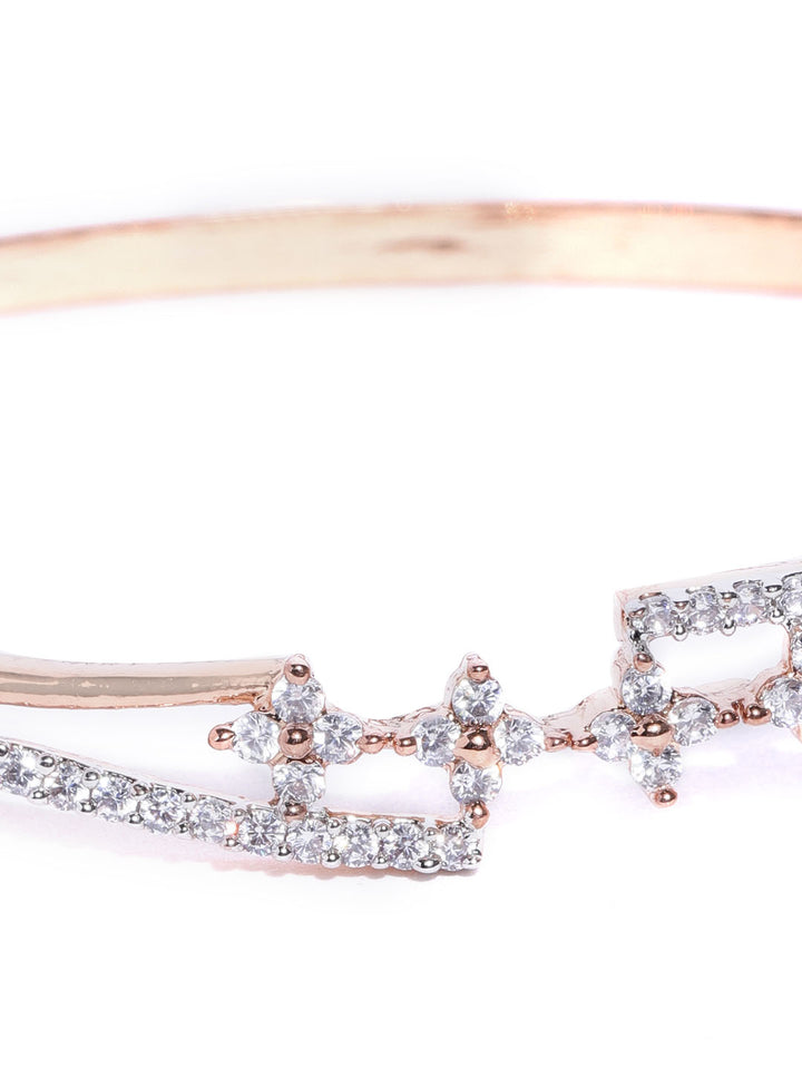 Priyaasi Rose Gold-Plated American Diamond Studded Bracelet in Floral Pattern