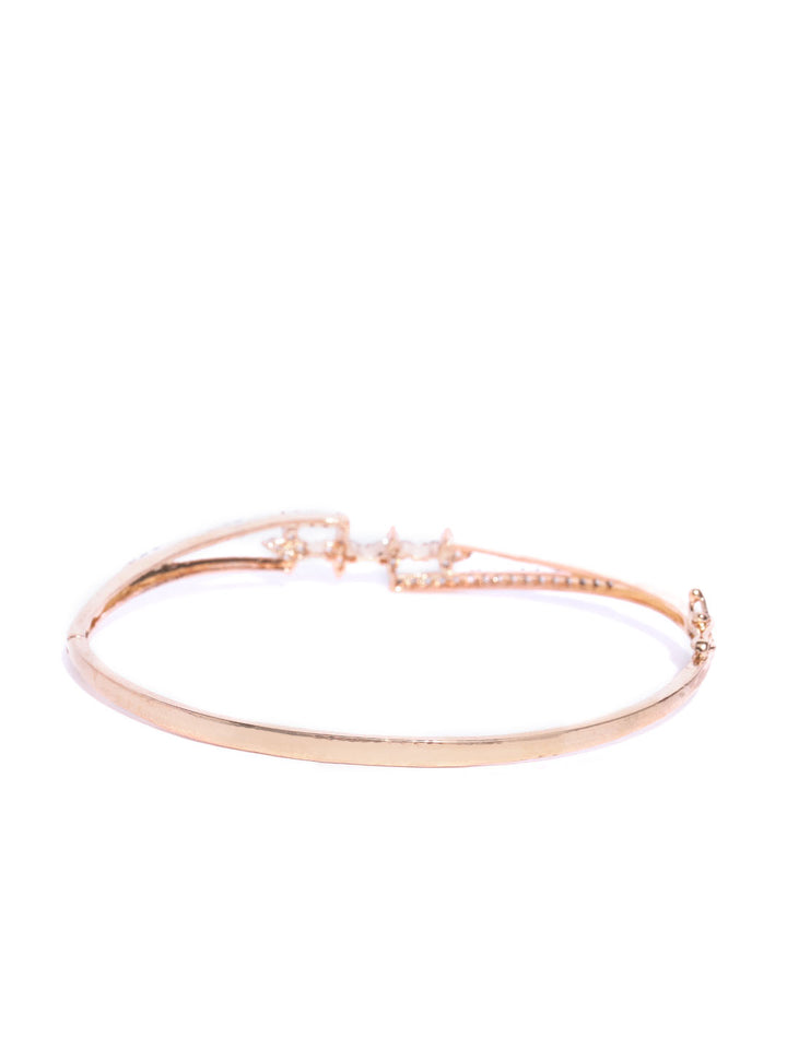 Priyaasi Rose Gold-Plated American Diamond Studded Bracelet in Floral Pattern
