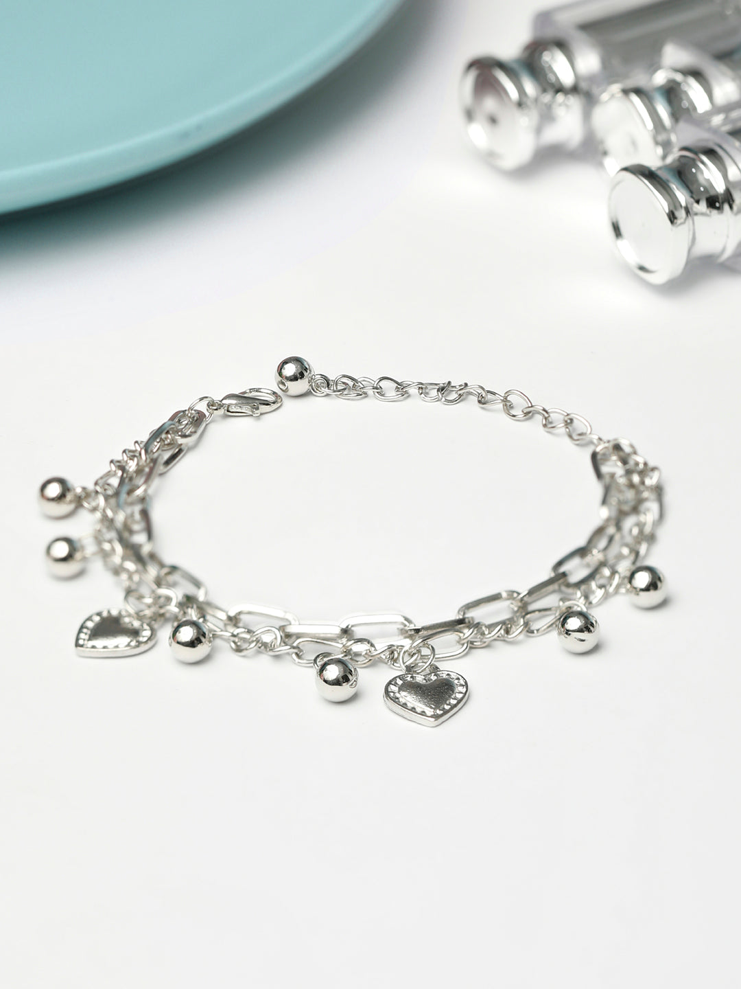 Silver Plated Heart Link Bracelet - Main Image