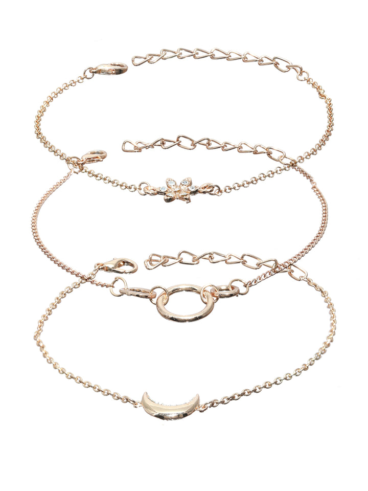 Prita Floral American Diamond Rose Gold Plated Link Bracelet