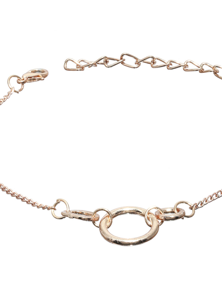 Prita Floral American Diamond Rose Gold Plated Link Bracelet