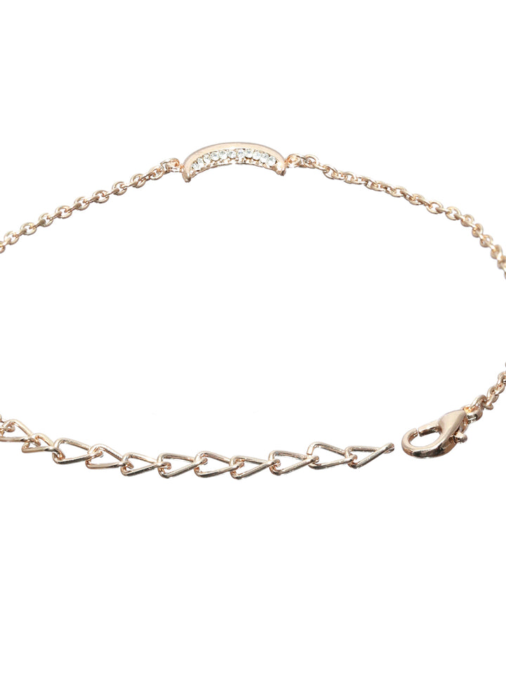 Prita Floral American Diamond Rose Gold Plated Link Bracelet