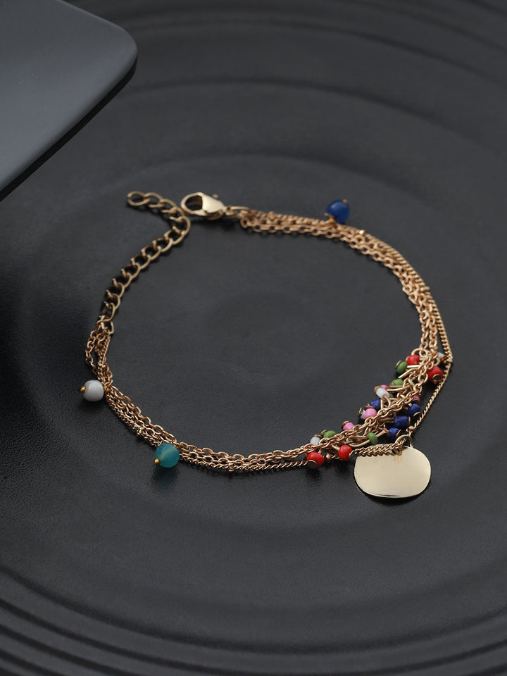 Prita by Priyaasi Multilayer Beaded Link Coin Gold-Plated Bracelet