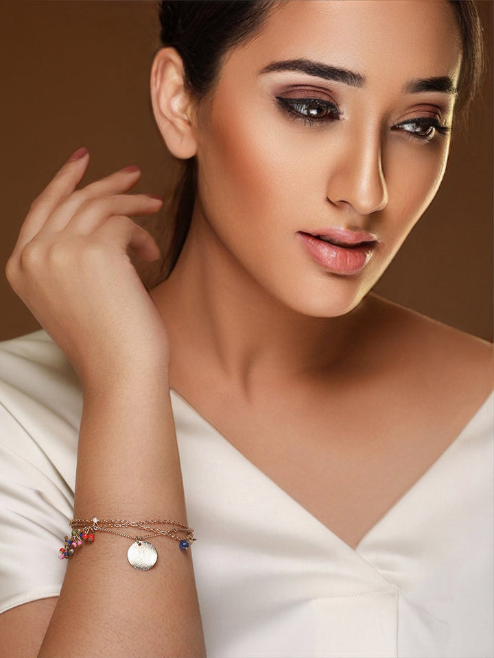 Prita by Priyaasi Multilayer Beaded Link Coin Gold-Plated Bracelet